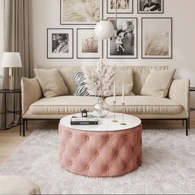 KONFERENČNÝ STOLÍK CARLY 70 cm CHESTERFIELD + BIELE SKLO FRENCH VELVET 682