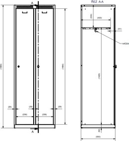 Kovová šatníková skrinka S7, 2-dverová, 1800 x 600 x 500 mm, demont, cylindrický zámok, sivé dvere