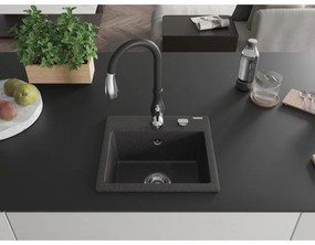 Mexen Milo, 1-komorový granitový drez 435x410x171 mm a drezová batéria Savita, čierna škvrtnitá, 6505-76-672601-70