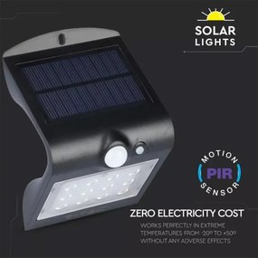 LED Solárne nástenné svietidlo so senzorom LED/1.5W/3,7V IP65 čierna