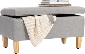 HOMCOM Storage Bench — Linen-Upholstered End-of-Bed Ottoman with Rubberwood Legs, Light Gray, 71 x 37 x 36 cm (28.0 x 14.6 x 14.2 in) | Aosom