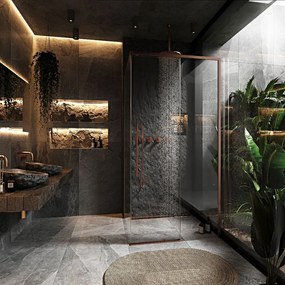 Rea Solar, sprchovací kút s posuvnými dverami 100(dvere) x 80(stena) x 195 cm, 6mm číre sklo, medený matný profil, REA-K9513