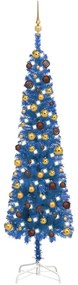 Úzky vianočný stromček s LED a sadou gulí modrý 210 cm 3078037