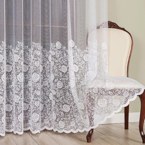 Biela žakarová záclona ROSANOVA so vzorom ruží  - šité na mieru