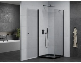 Mexen Pretoria, sprchovací kút 90 (dvere) x 90 (stena) cm, 6mm číre sklo, čierny profil + čierna sprchová vanička, 852-090-090-70-00-4070B