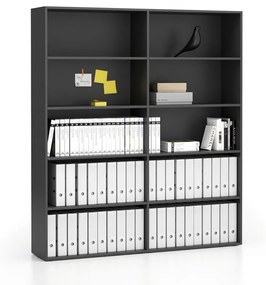 Dvojitý vysoký kancelársky regál SEGMENT, 8 políc, 1660 x 350 x 1880 mm, grafitová