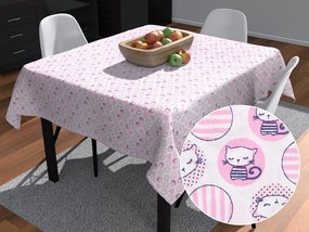 Biante Detský bavlnený štvorcový obrus Sandra SA-126 Ružové mačičky a srdiečka 100x100 cm