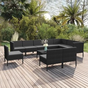 vidaXL 11-dielna záhradná sedacia súprava s podložkami polyratan čierna