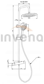 Invena Trend, termostatická sprchová batéria Trend s hlavovou dažďovou sprchou Musta 25cm, čierna matná, INV-AU-84-004-X