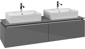 VILLEROY &amp; BOCH Legato závesná skrinka pod dve umývadlá na dosku, 2 zásuvky, 1600 x 500 x 380 mm, Glossy Grey, B67600FP