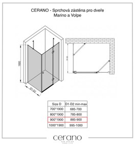 CERANO Cerano, pevná sprchová zástena pre dvere Marino a Volpe 90x190 cm, 6mm číre sklo, chrómový profil, CER-CER-420258