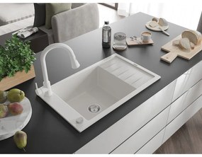 Mexen Elias, 1-komorový granitový drez 795x480x200 mm a drezová batéria Elia, biela, 6511-20-670101-20