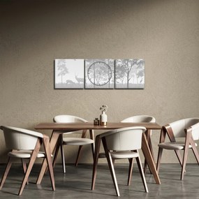 Obraz - Lúka s jeleňami (s hodinami) (90x30 cm)