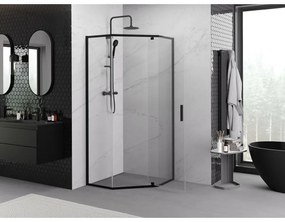 Mexen Exo, päťuholníkový sprchový kút s výklopnými dverami 80 x 80 cm, 6mm číre sklo, čierny profil, 812-080-080-70-00