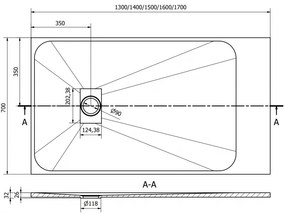 Mexen Hugo, obdĺžniková sprchová vanička SMC 150 x 70 cm, čierna, čierna krytka, 42707015-B