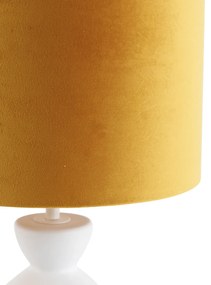 Dizajnová stolná lampa s bielym zamatovým tienidlom žlté so zlatom 25 cm - Alisia