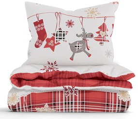 Vianočné bavlnené obliečky Renforcé - Sobíci červené