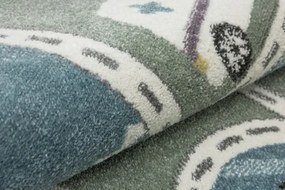 Detský koberec C262A Ulice svetlosivý / zelený / tyrkysový kruh