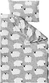 Sada krepových obliečok WHITE SHEEPS POLY sivé + plachta Jersey 90 x 200 cm sivá, jednolôžko
