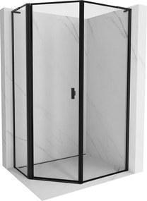 Mexen Mist L, päťuholníkový sprchový kút s krídlovými dverami, 80 x 100 cm, 8mm číre sklo, čierny profil, 8A8L-080-100-70-70-L
