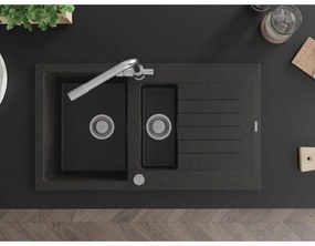 Mexen Matias, granitový drez 900x505x200 mm, 1,5-komorový a chrómová batéria Duero, čierna-zlatá metalíza, 6502-75-671600-00
