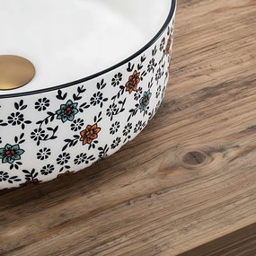 Rea Stefania, umývadlo na dosku 360x360x120 mm, biela so vzorom, REA-U9852