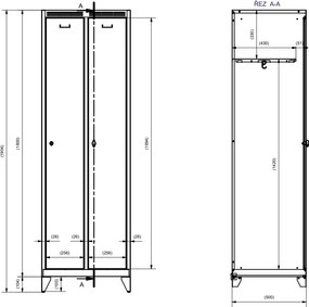 Kovová šatníková skrinka S7 na nohách, 2-dverová, 1904 x 600 x 500 mm, cylindrický zámok, modré dvere