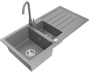 Mexen Andres 1,5-komorový granitový kuchynský drez s odkvapkávačom 100x50 cm a kuchynská batéria Telma, šedá, 6515-71-670200-71