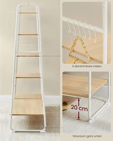 Stojan na šaty s policami, odnímateľnými háčikmi, farba dub a biela