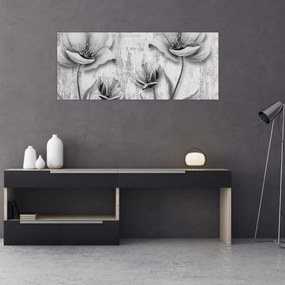 Obraz - Čiernobiele kvety na pozadí (120x50 cm)