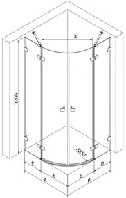 Mexen Lunar, polkruhový výklopný sprchový kút 100 x 100 cm, 8mm číre sklo, chrómový profil, 833-100L-100P-01-00