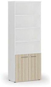 Kombinovaná kancelárska skriňa PRIMO WHITE, dvere na 2 poschodia, 2128 x 800 x 420 mm, biela/dub prírodná