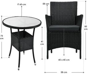 InternetovaZahrada Balkónový set Bayamo - čierny + šedé podušky