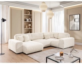Krémová menčestrová rohová pohovka (pravý roh/do tvaru "U") Justin – Ropez