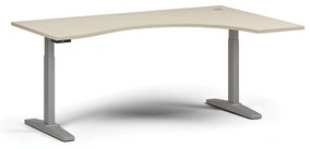 Výškovo nastaviteľný stôl, elektrický, 675-1325 mm, ergonomický pravý, doska 1800x1200 mm, sivá podnož, biela