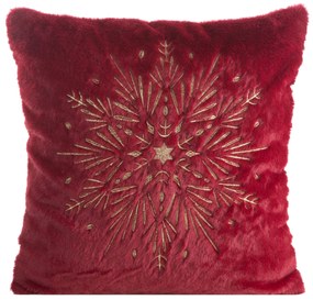 CHLPATÁ VIANOČNÁ DEKORAČNÁ OBLIEČKA NA VANKÚŠ SNOWFLAKE 45X45 CM BORDOVÁ