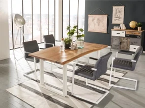 furniture-nabytek.cz - Masívna jedálenská súprava Bullwer so 4 stoličkami Picton, akácia a kov, šedá a hnedá, lakovaná