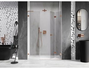 Mexen Lunar-F, L pravé skladacie sprchové dvere 125 cm, 8mm číre sklo, medený matný profil, 836SL-125-050-65-00-P