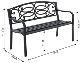 Záhradná kovová lavička v starožitnom štýle, 127 x 85 cm