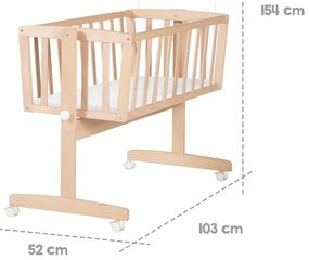 Kolíska z bukového dreva na kolieskach/s baldachýnom 40x90 cm v prírodnej farbe – Roba