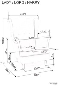 Signal Čalúnené kreslo LORD VELVET Bluvel78/wenge