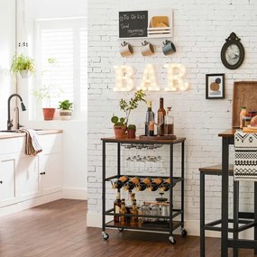 Servírovací stolík na fľaše a poháre MARGE hnedá/čierna