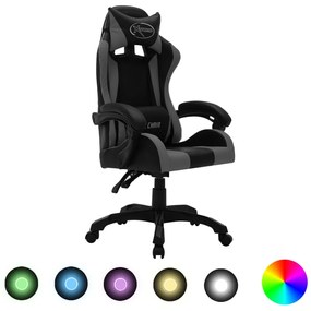Herná stolička s RGB LED svetlami sivo-čierna umelá koža