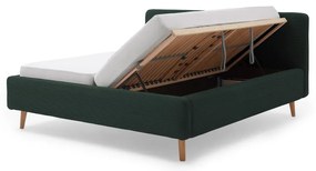 Tmavozelená čalúnená dvojlôžková posteľ s úložným priestorom s roštom 180x200 cm Mattis Cord – Meise Möbel