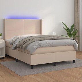 Boxspring posteľ matrac a LED kapučínová 140x200 cm umelá koža 3139270