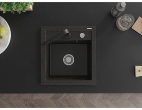 Mexen Vito, 1-komorový granitový drez 520x490x210 mm, čierna batéria Rita, čierna-zlatá metalíza, 6503-75-670300-70
