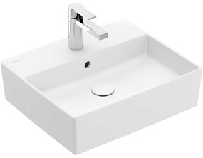 VILLEROY &amp; BOCH Memento 2.0 obdĺžnikové umývadlo na dosku s otvorom, s prepadom, 500 x 420 mm, Stone White, s povrchom CeramicPlus, 4A0750RW