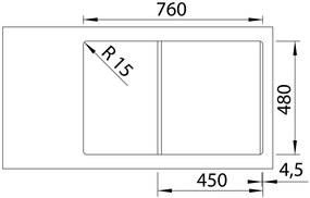 Blanco Adira 45 S, silgranitový drez 780x500x200 mm, 1-komorový, sivá vulkán, BLA-527588