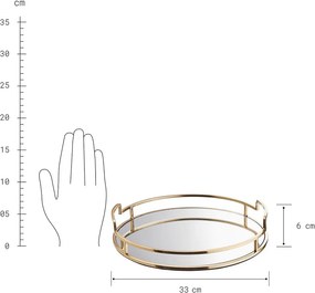 ART DÉCO Podnos so zrkadlovou doskou 33 cm - zlatá