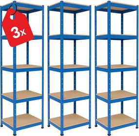 Akcia 3x Regál 180x40x40 cm lakovaný 5-policový, nosnosť 875 kg - modrý